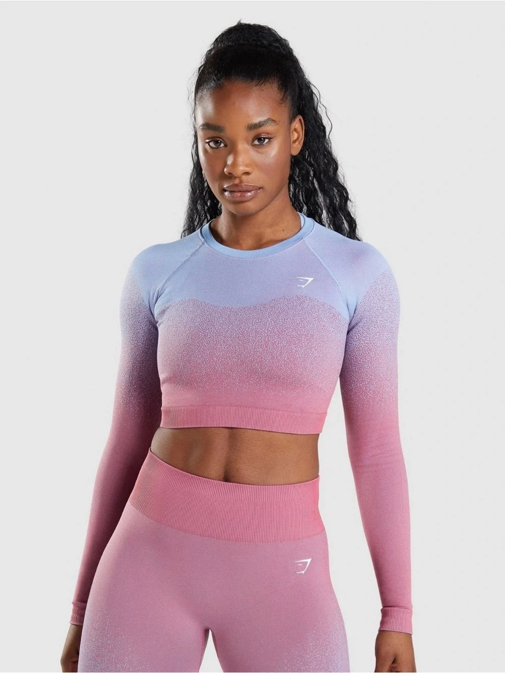 Women’s Gymshark Adapt Ombre Seamless Leggings Crop Top Set Blue Pink XS